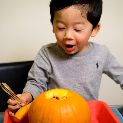 Pumpkin Volcano and Seeds – A Two in One Toddler Activity