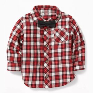 old navy plaid and bow tie set